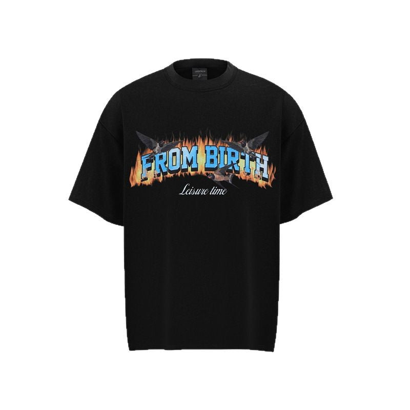 Camisas Retros Loose Crew Neck Short Sleeve T-Shirt