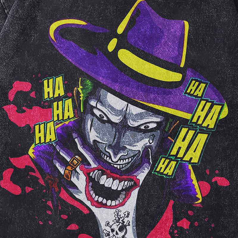 Vintage Usa Shirt Joker Print Washing Water Old Crew Neck Short Sleeve T-Shirt