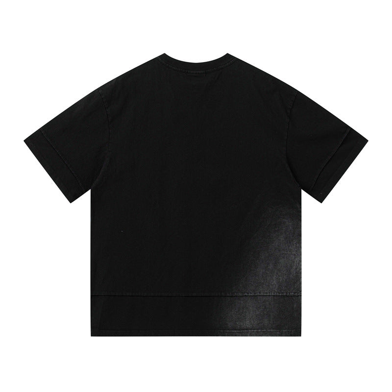 US drip outfits summer retro gradual change casual loose short sleeve T-Shirts