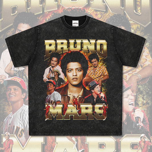 Outfit streetwear vintage hip hop bruno Mars print short sleeve t-shirt