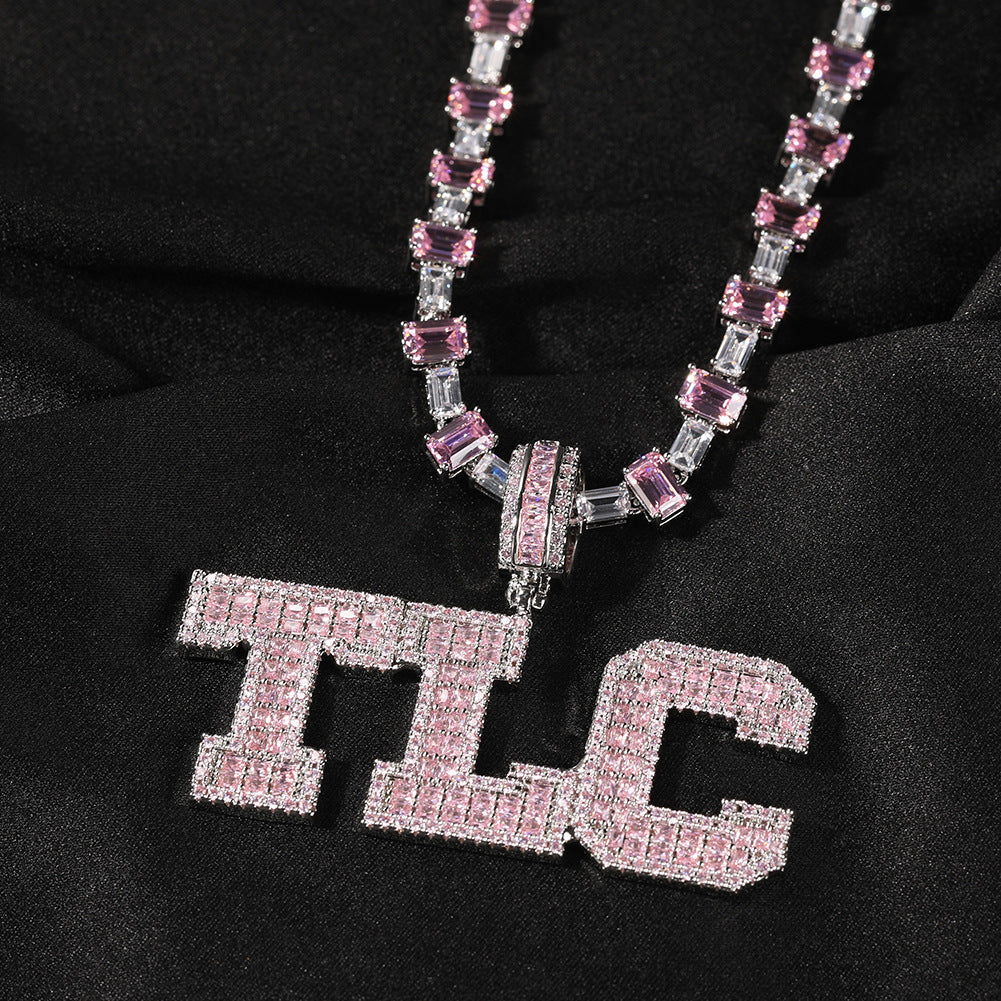 Jewelry Pink Zircon Letter Pendant Necklace Personalized Design Word Up Royalty