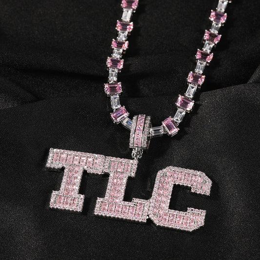 Jewelry Pink Zircon Letter Pendant Necklace Personalized Design Word Up Royalty