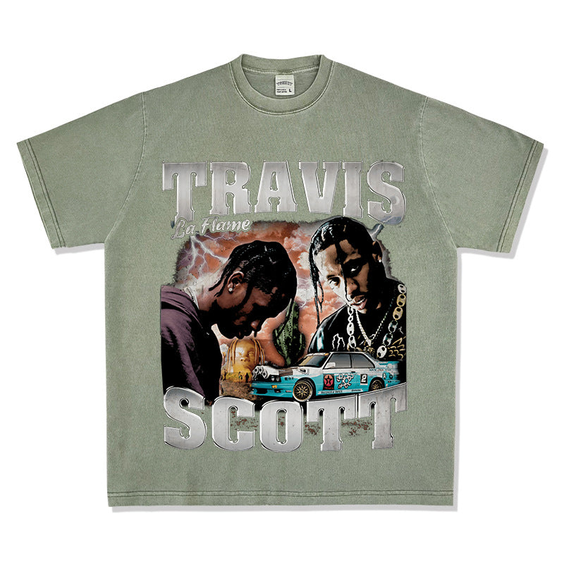 New york hip hop shop hip hop rap Travis Scott print short sleeve t-shirt