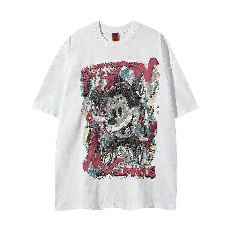 New York Hip Hop Style Old Crew Neck Short Sleeve T-Shirt Hip Hop Loose Top