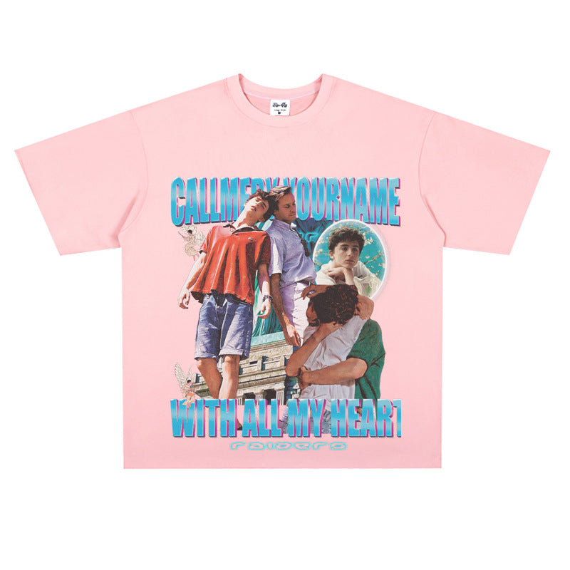 Film Star T Shirt Loose Heavy Retro Street American T-shirt Men and Women