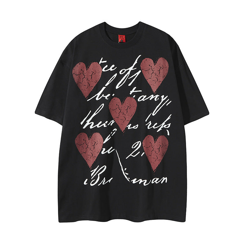Vintage Usa Shirt Hip Hop Heart Print Short Sleeve T-Shirt