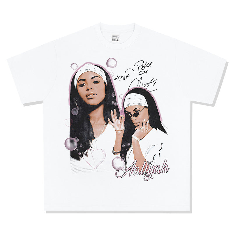 Streetwear masculino summer vintage AALIYAH print short sleeve t-shirt