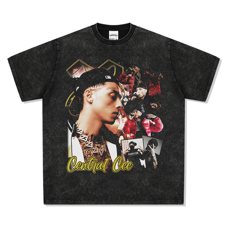 Streetwear masculino hip hop CentralCee hip hop print short sleeve t-shirt