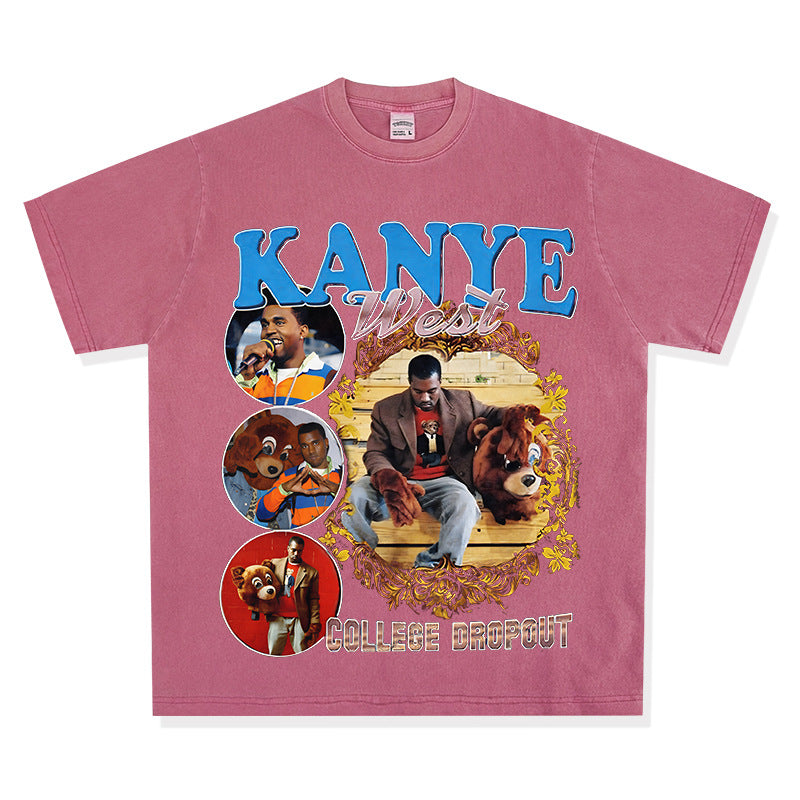 New york hip hop shop vintage hip hop kanye west print short sleeve t-shirt vintage