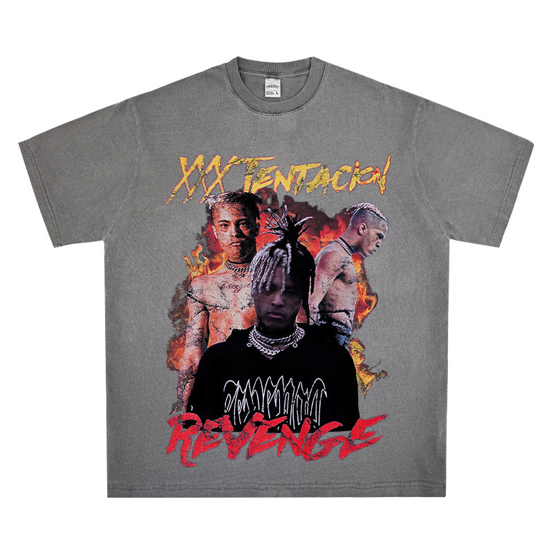 Cool t rapper hip hop rap XXX TENTACION print loose Vintage short sleeve t-shirt