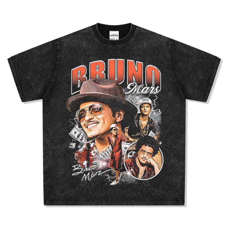 New york hip hop shop vintage singer bruno mars short sleeve t-shirt water