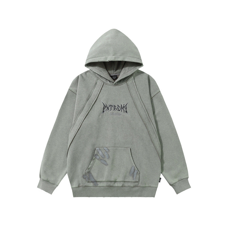 Streetwear Hoodie Vintage Washed Old Hooded Fleece Sweater Embroidered Hoodie