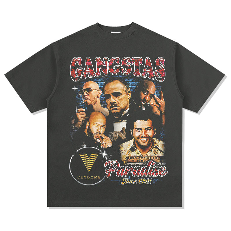 Cool t rapper vintage Godfather print hiphop short sleeve t-shirt