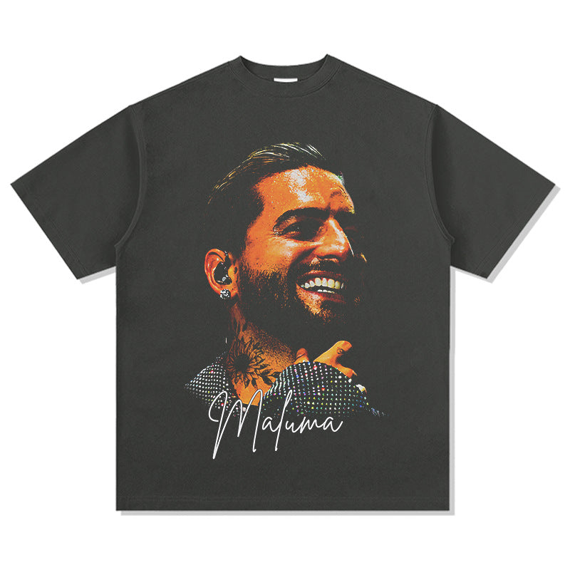 Outfit streetwear Vintage Poz Ma Long Hip Hop Print Short Sleeve T-Shirt