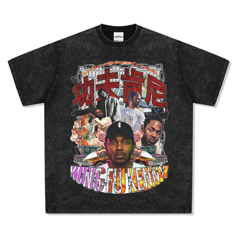 Outfit streetwear Homage Kendrick Lamar Kung Fu Kenny Hip Hop Rap Print Short Sleeve T-Shirt