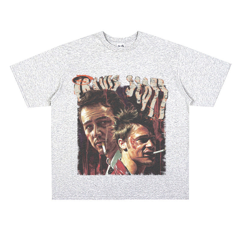 Film Star T Shirt Trendy Cotton Short Sleeve Loose round Neck Retro T-shirt for Men
