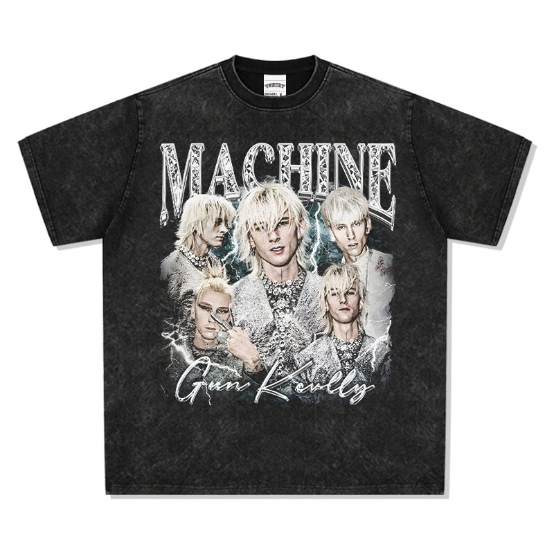 Cool t rapper VINTAGE Vintage Hip Hop MGK Printed Long Sleeve Short Sleeve T-Shirt Loose Crew Neck Top
