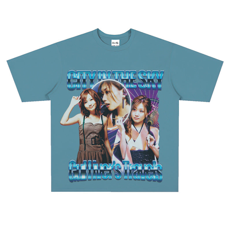 Film Star T Shirt Loose Heavy Retro Street T-shirt Men and Women