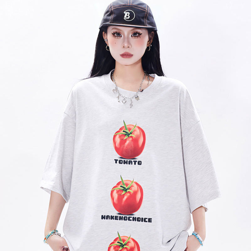 Marcas De Streetwear Vintage Tomato Print Couple Short Sleeve T-Shirt