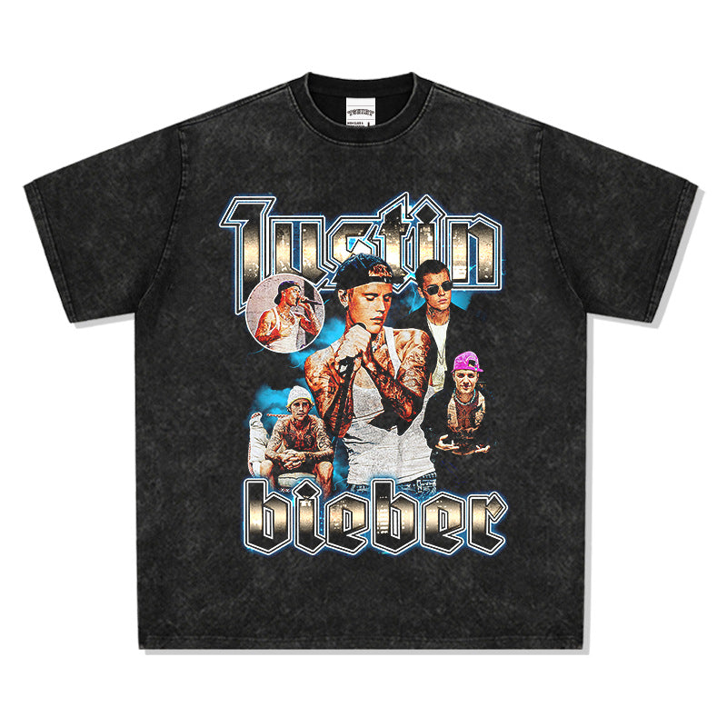 Cool t rapper Justin Bieber print vintage short sleeve t-shirt