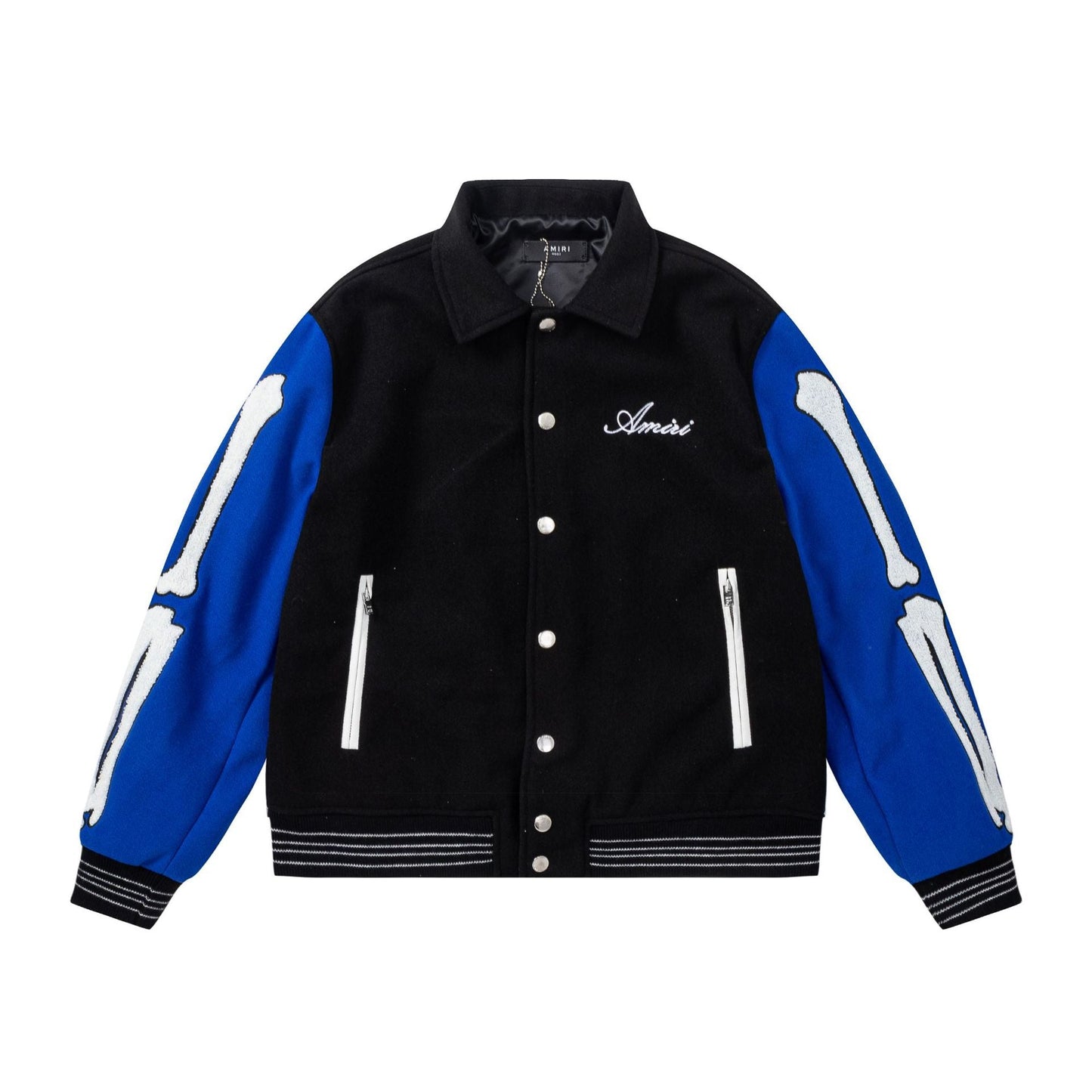 Amiri Jacket Autumn/Winter AMI Bone Towel Embroidered Lapel Baseball Jacket Men's and Women's