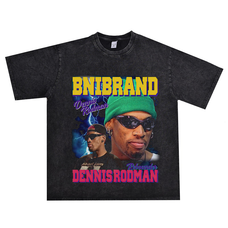 Film Star T Shirt Washed Old American Round Neck Loose T-Shirt Retro Short Sleeve