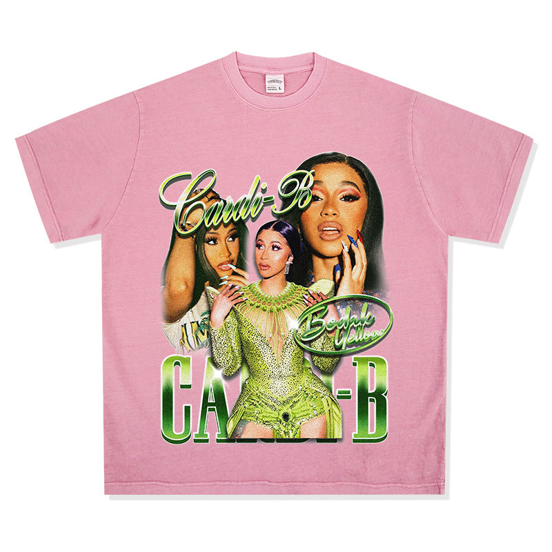 Streetwear Masculino Vintage Long Sleeve Short Sleeve T-Shirt Rap Cardi B Print Top