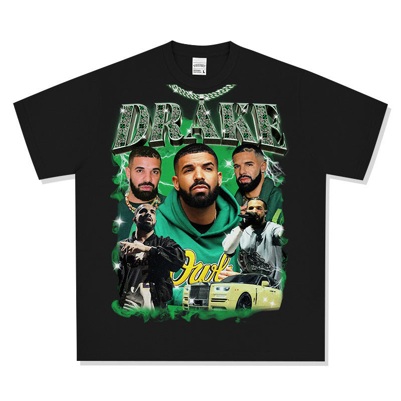 Marcas streetwear usa vintage hip hop drake dragon print short sleeve t-shirt
