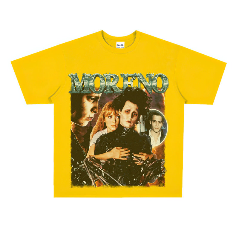 Film Star T Shirt Edward Short Sleeve Loose Retro American Street T-shirt Men and Women