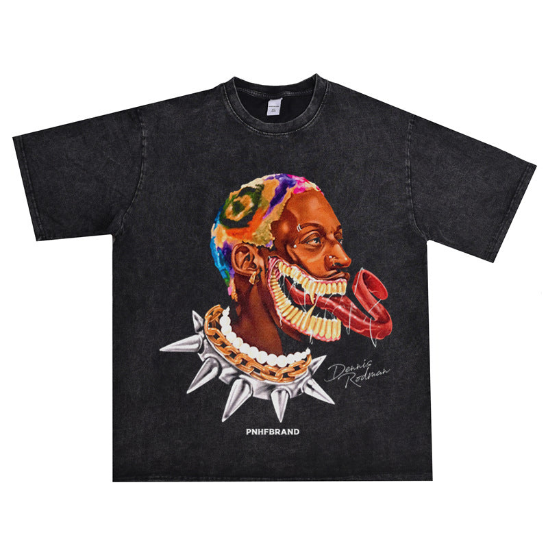 Film Star T Shirt Washed Old American Round Neck Loose T-Shirt Retro Short Sleeve