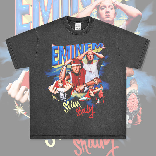 Streetwear masculino vintage hip hop Eminem print short sleeve t-shirt