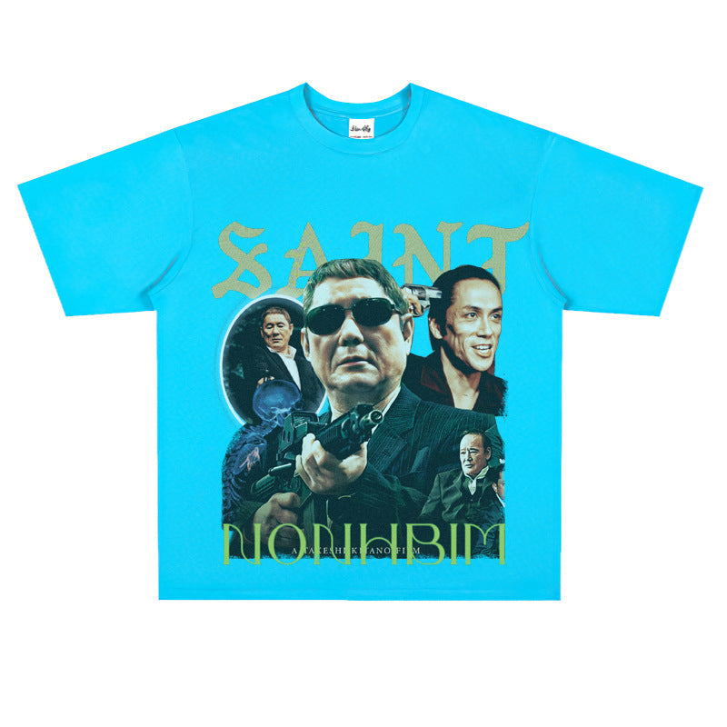 Film Star T Shirt Loose Heavy American Retro Street Personality T-shirt Men