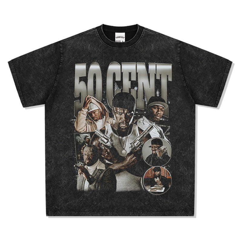 Marcas streetwear usa vintage hip hop 50CENT print short sleeve t-shirt