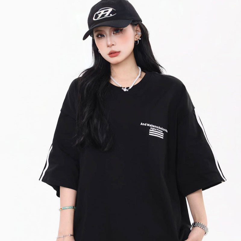 Vintage Tišö Rt Letter Embroidered Short Sleeve T-Shirt Loose Crew Neck
