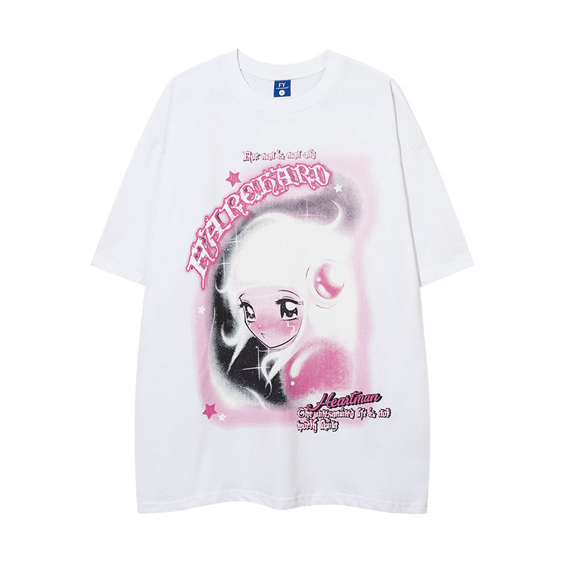 Vintage Tišö Rt two-dimensional character print T-shirt round neck short-sleeved T-shirt