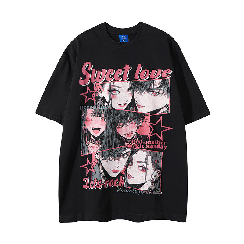 Nyc 1990 Shirt Vintage Anime Print Black Short Sleeve T-Shirt