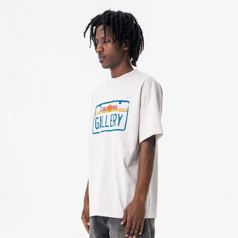 Vintage College Shirts Summer Washed Old Printed Hip Hop Crew Neck Short Sleeve T-Shirt