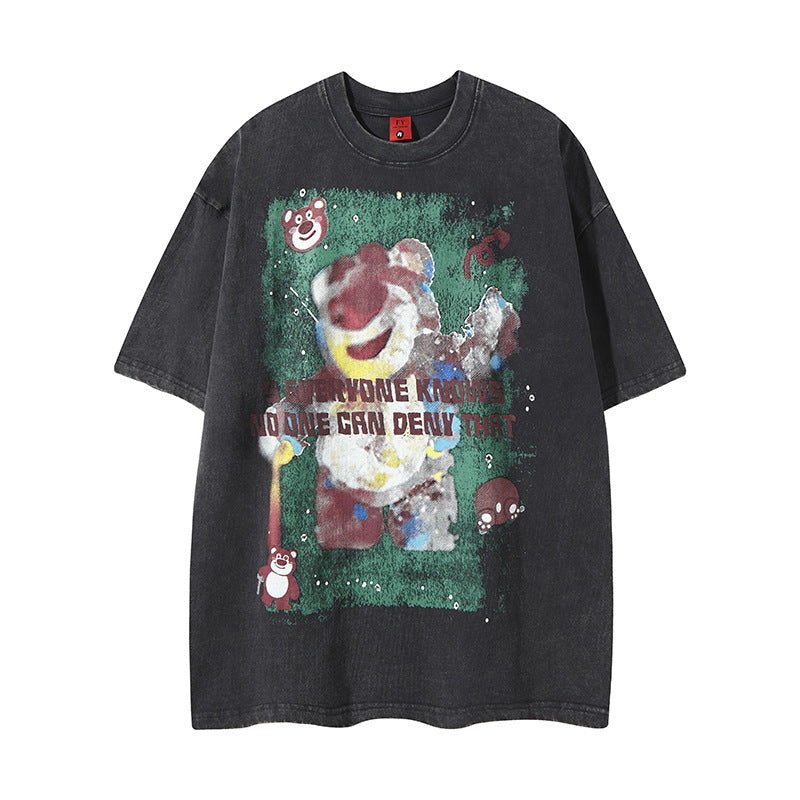 Distorted vintage washed strawberry bear short sleeve t-shirt