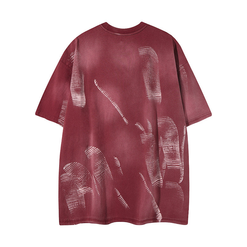 Distorted vintage graffiti loose summer round neck short sleeve t-shirt
