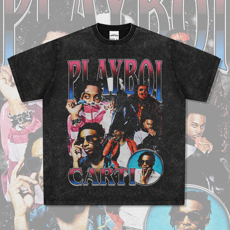 Outfit streetwear vintage hip hop Carter Playboi print short sleeve t-shirt