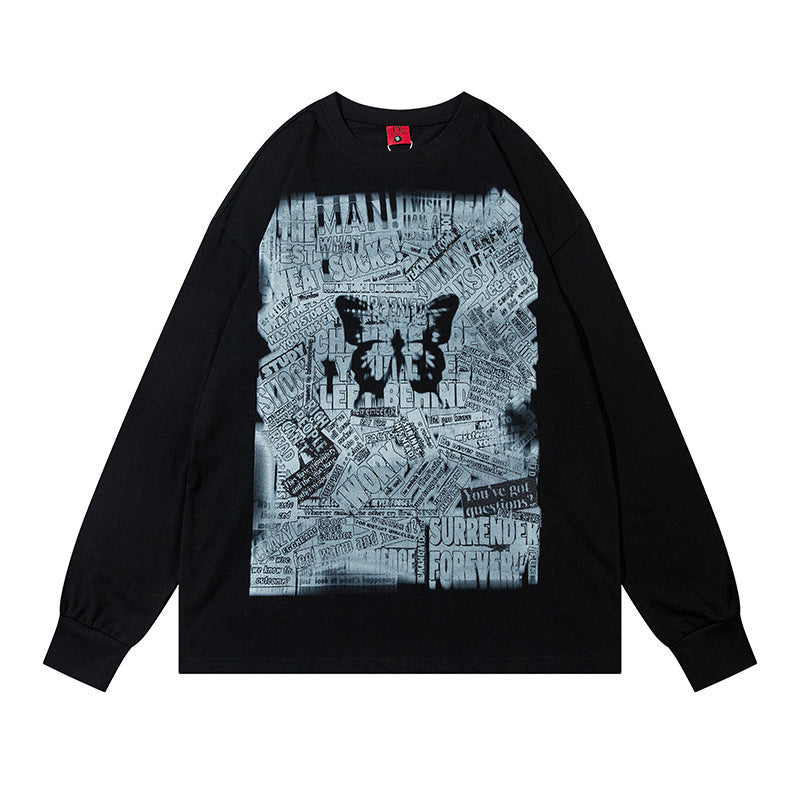 Marcas De Streetwear oversized alphabet butterfly print long-sleeved T-shirt crew neck top