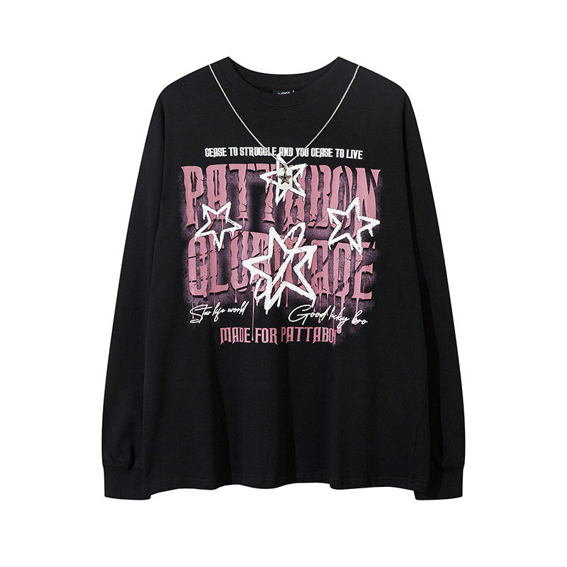 Marcas De Streetwear Pentagram Necklace Letter Print Long Sleeve T-Shirt