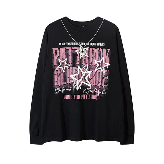 Marcas De Streetwear Pentagram Necklace Letter Print Long Sleeve T-Shirt