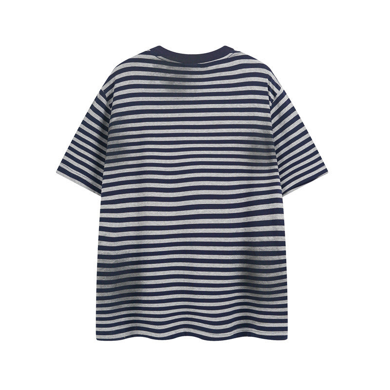 Casual Street Wear Striped T-Shirt Summer Casual Crew Neck T-Shirt Top