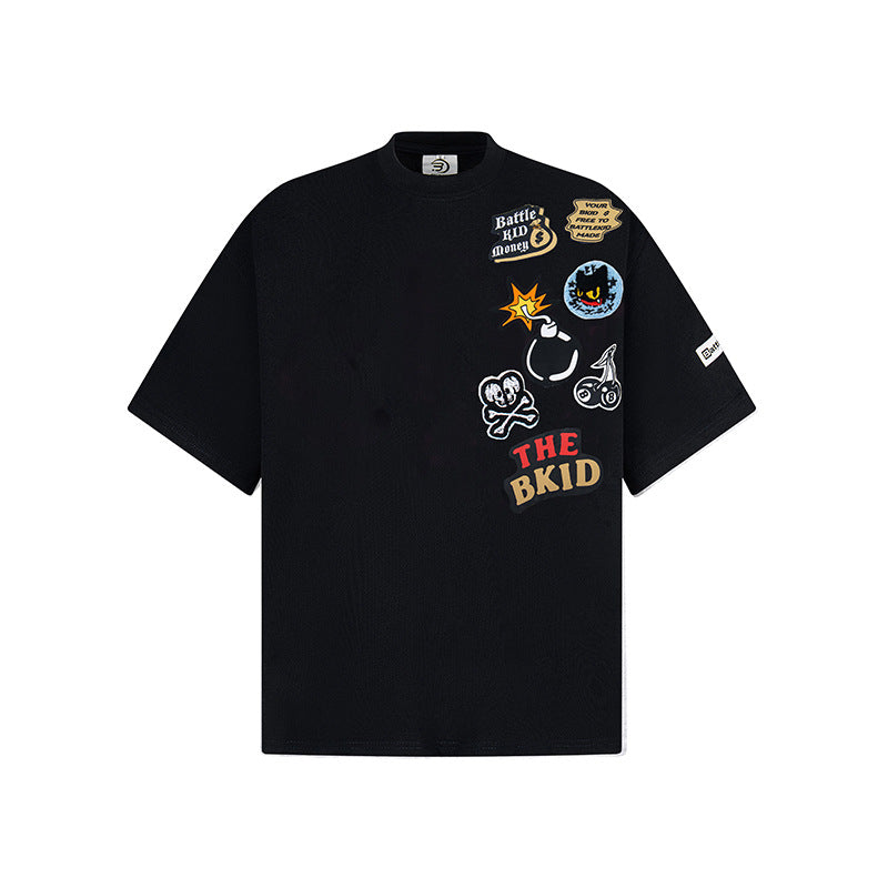 Hip Hop Shirts For Boys Cartoon Towel Embroidered Short Sleeve T-Shirt Summer Oversize Top