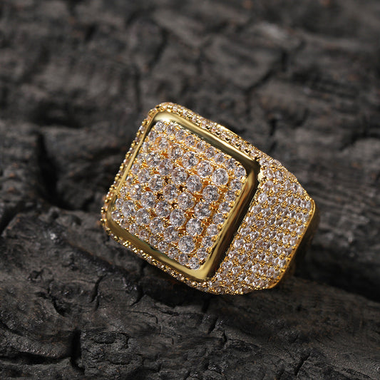 Rings Hip Hop Vintage Large Square Ring Copper with Zircon Spectrum St. Valentine's