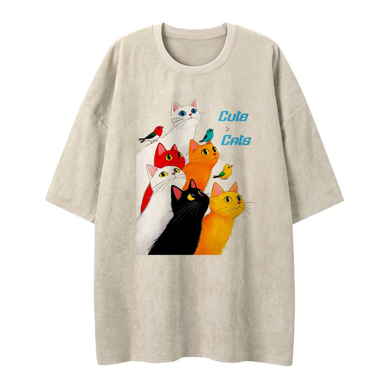 US drip outfits Summer Vintage Pussy Casual Loose Short Sleeve T-Shirts