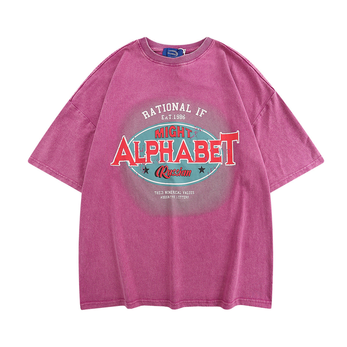 Hustle vintage washed old t-shirt retro letter print short sleeve