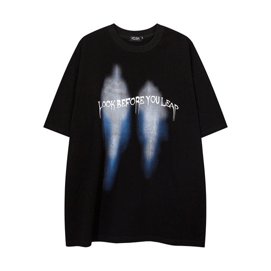 Vintage T Shirts Hip Hop Blur Shadow Print Short Sleeve T-Shirt