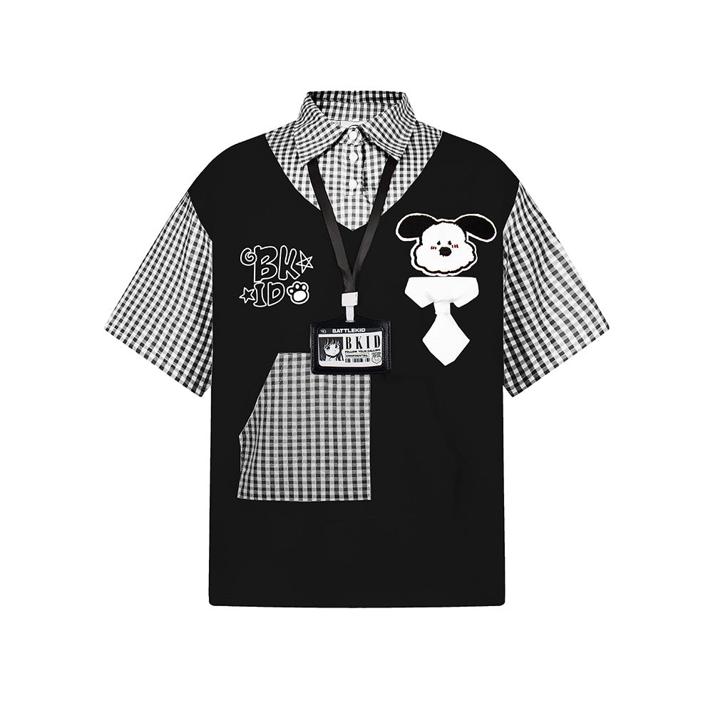 Nostalgia T Shirts Vintage Short Sleeve T-Shirt Embroidered Lapel Top